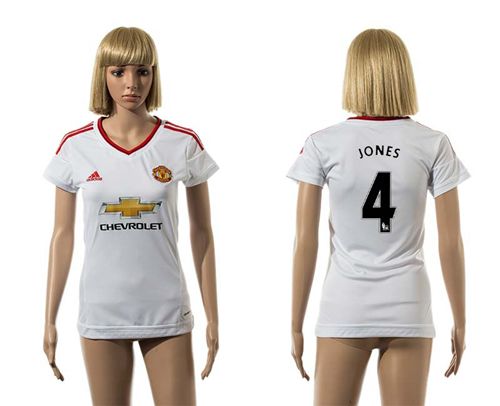 Women's Manchester United #4 Jones White Away Soccer Club Jersey