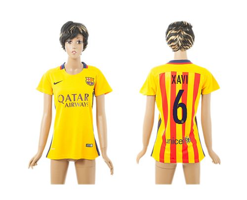 Women's Barcelona #6 Xavi Away Soccer Club Jersey