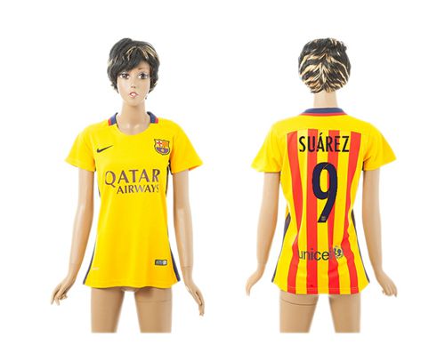 Women's Barcelona #9 Suarez Away Soccer Club Jersey