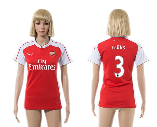 Women's Arsenal #3 Gibbs Home Soccer Club Jersey