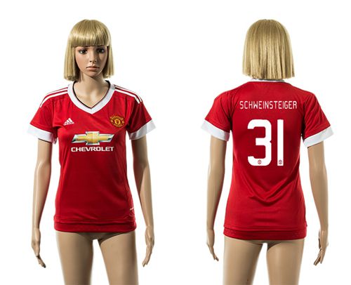 Women's Manchester United #31 Schweinsteiger UEFA Champions Red Home Soccer Club Jersey