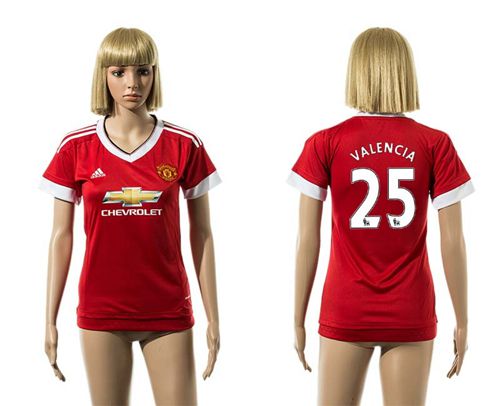 Women's Manchester United #25 Valencia Red Home Soccer Club Jersey