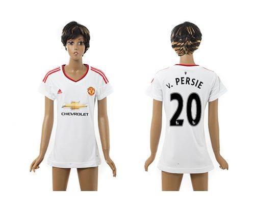 Women's Manchester United #20 v.Persie White Away Soccer Club Jersey