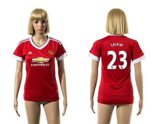 Women's Manchester United #23 Shaw Red Home Soccer Club Jersey