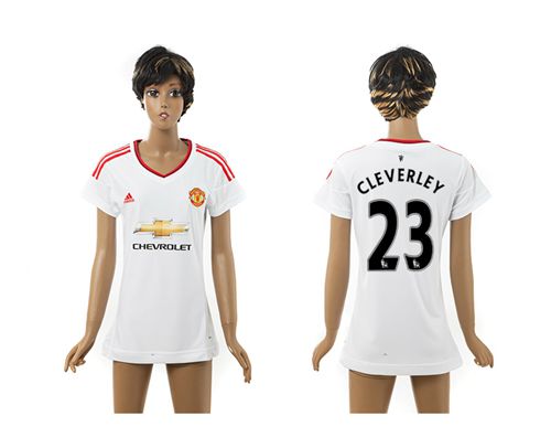 Women's Manchester United #23 Cleverley White Away Soccer Club Jersey