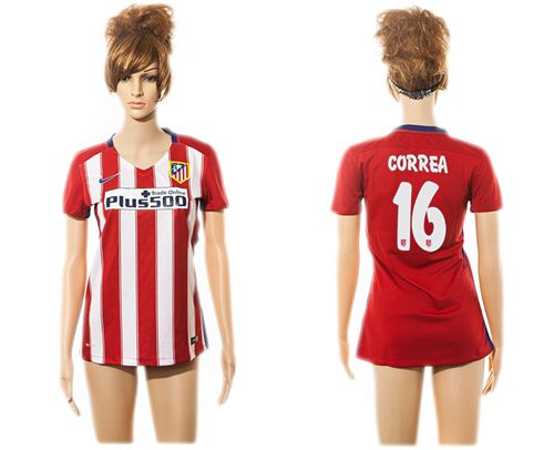 Women's Atletico Madrid #16 Correa Home Soccer Club Jersey