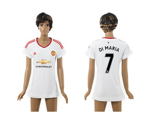 Women's Manchester United #7 Di Maria White Away Soccer Club Jersey