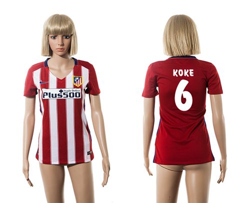 Women's Atletico Madrid #6 Koke Home Soccer Club Jersey