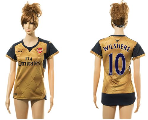 Women's Arsenal #10 Wilshere Gold Soccer Club Jersey