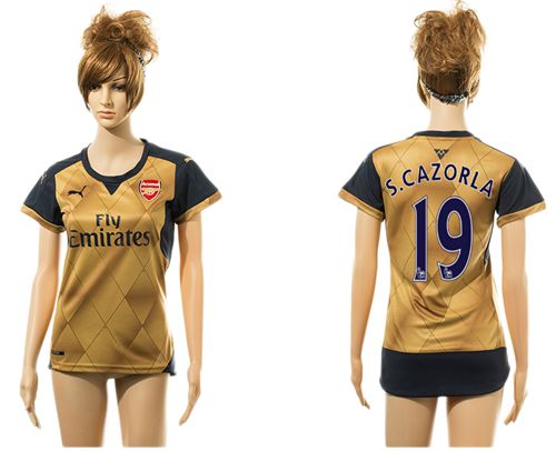 Women's Arsenal #19 S.Cazorla Gold Soccer Club Jersey