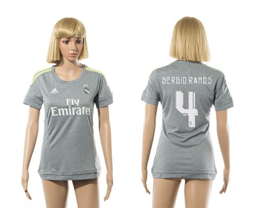 Women's Real Madrid #4 Sergio Ramos Grey Soccer Club Jersey
