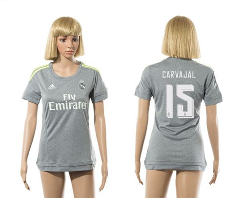 Women's Real Madrid #15 Carvajal Grey Soccer Club Jersey