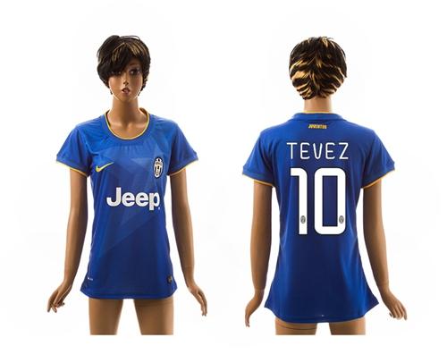 Women's Juventus #10 Tevez Blue Away Soccer Club Jersey