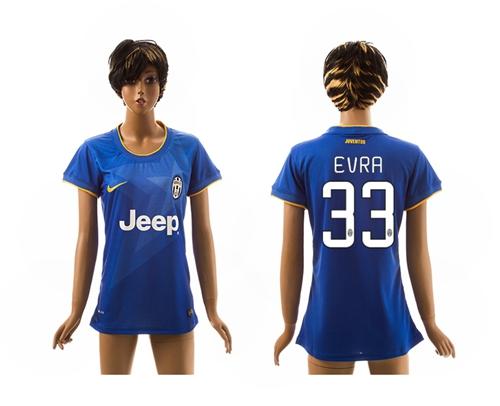 Women's Juventus #33 Evra Blue Away Soccer Club Jersey