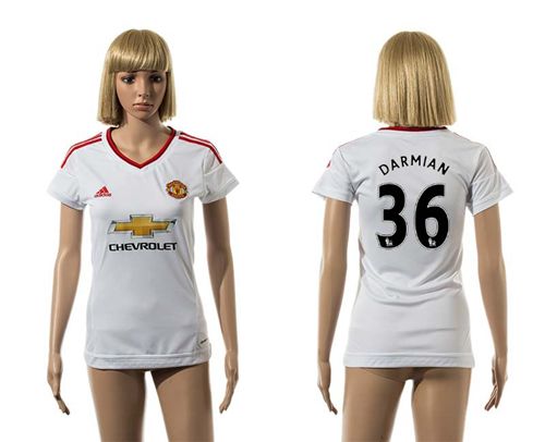 Women's Manchester United #36 Darmian White Away Soccer Club Jersey