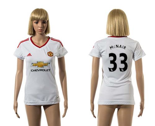 Women's Manchester United #33 McNAIR White Away Soccer Club Jersey