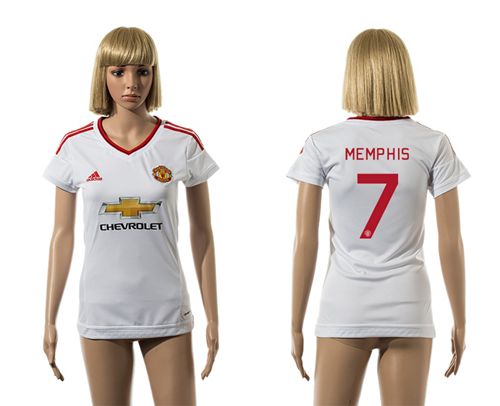 Women's Manchester United #7 Memphis UEFA Champions White Away Soccer Club Jersey