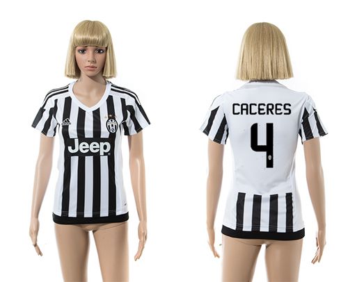 Women's Juventus #4 Caceres Home Soccer Club Jersey