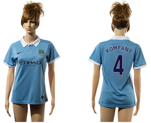 Women's Manchester City #4 Kompany Home Soccer Club Jersey