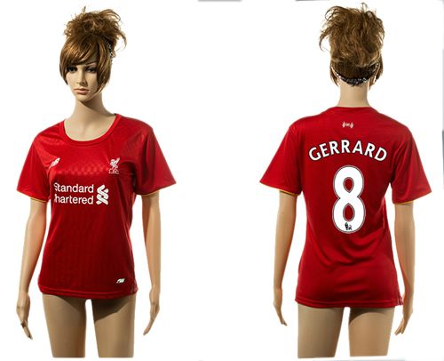 Women's Liverpool #8 Gerrard Red Home Soccer Club Jersey