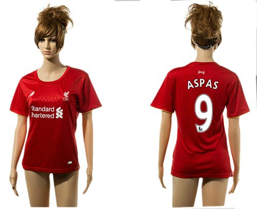 Women's Liverpool #9 Aspas Red Home Soccer Club Jersey