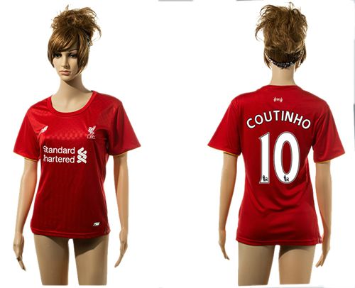 Women's Liverpool #10 Coutinho Red Home Soccer Club Jersey