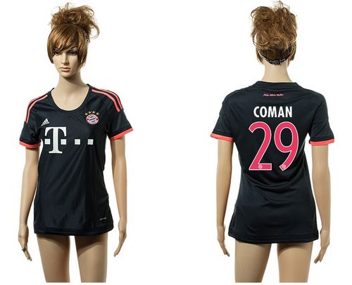 Women's Bayern Munchen #29 Coman Black Away Soccer Club Jersey