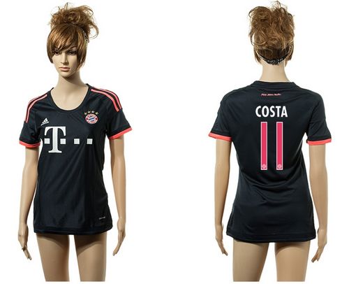 Women's Bayern Munchen #11 Costa Black Away Soccer Club Jersey