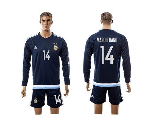 Argentina #14 Mascherano Away Long Sleeves Soccer Country Jersey