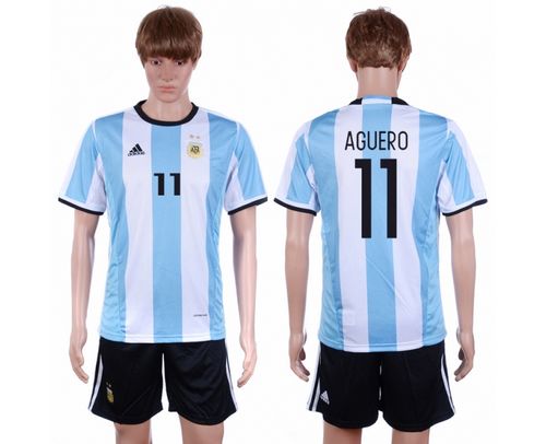 Argentina #11 Aguero Home Soccer Country Jersey