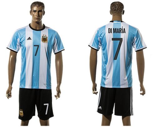 Argentina #7 Di Maria Home Soccer Country Jersey