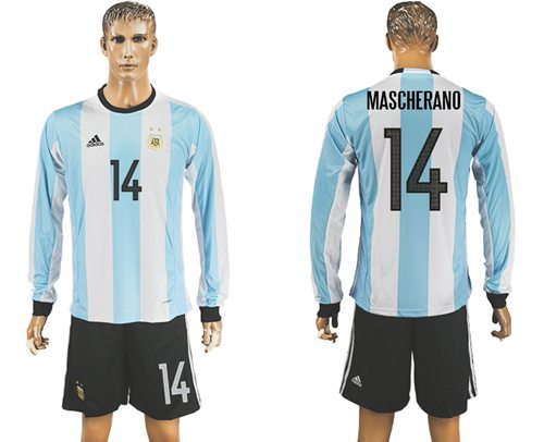 Argentina #14 Mascherano Home Long Sleeves Soccer Country Jersey