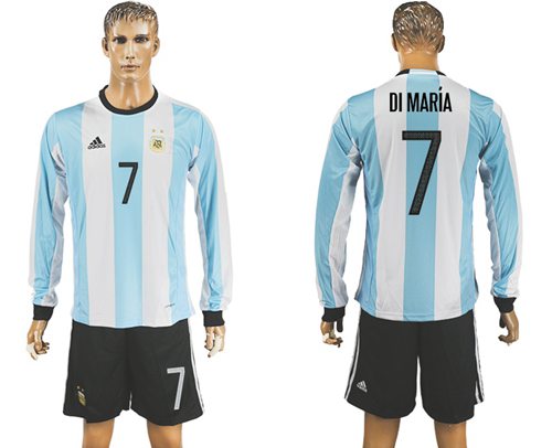 Argentina #7 Di Maria Home Long Sleeves Soccer Country Jersey