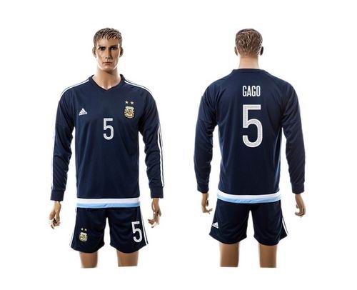 Argentina #5 Gago Away Long Sleeves Soccer Country Jersey