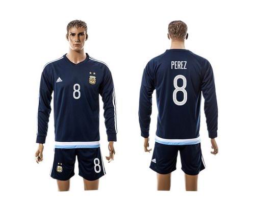 Argentina #8 Perez Away Long Sleeves Soccer Country Jersey