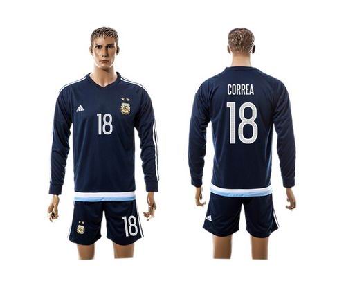 Argentina #18 Correa Away Long Sleeves Soccer Country Jersey