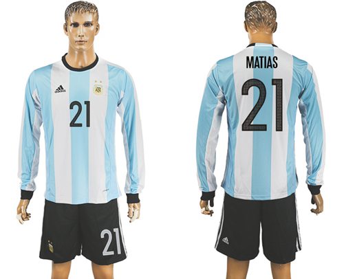 Argentina #21 Matias Home Long Sleeves Soccer Country Jersey