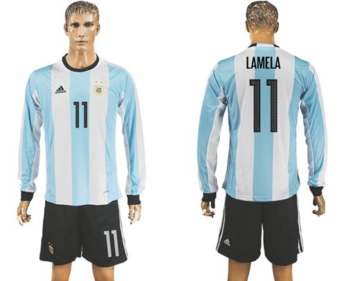 Argentina #11 Lamela Home Long Sleeves Soccer Country Jersey