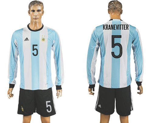 Argentina #5 Kranevitter Home Long Sleeves Soccer Country Jersey