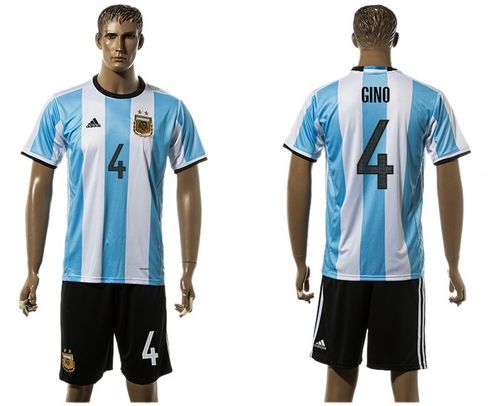 Argentina #4 Gino Home Soccer Country Jersey
