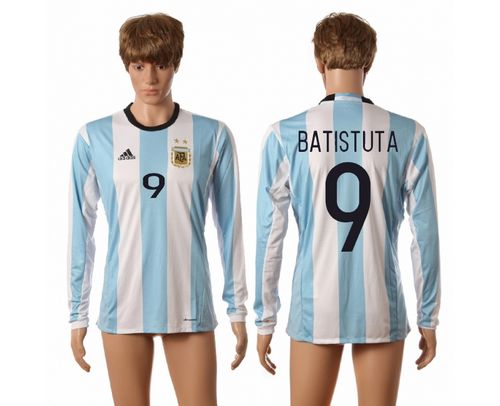 Argentina #9 Batistuta Home Long Sleeves Soccer Country Jersey