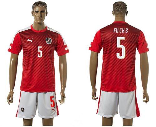 Austria #5 Fuchs Red Home Soccer Country Jersey