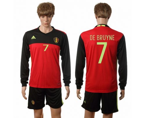 Belgium #7 De Bruyne Red Home Long Sleeves Soccer Country Jersey