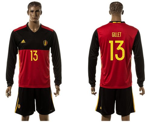 Belgium #13 Gillet Red Home Long Sleeves Soccer Country Jersey