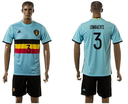 Belgium #3 Lombaerts Away Soccer Country Jersey