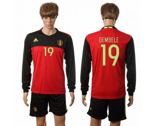 Belgium #19 Dembele Red Home Long Sleeves Soccer Country Jersey