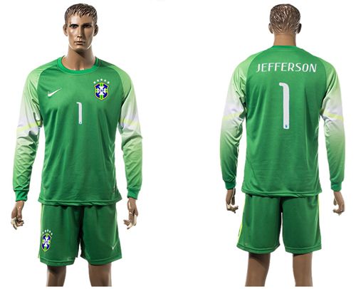 Brazil #1 JEFFERSON Green Long Sleeves Soccer Country Jersey