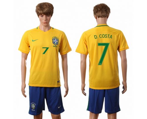 Brazil #7 D.Costa Home Soccer Country Jersey