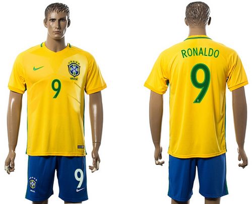 Brazil #9 Ronaldo Home Soccer Country Jersey