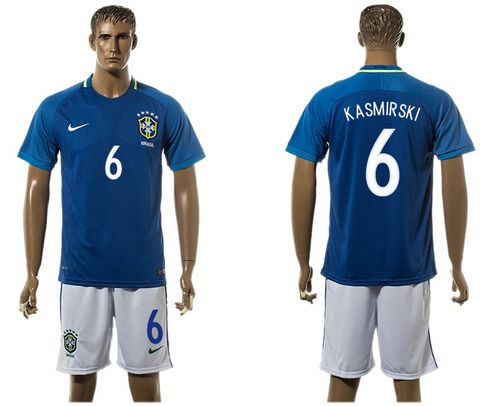 Brazil #6 Kasmirski Away Soccer Country Jersey